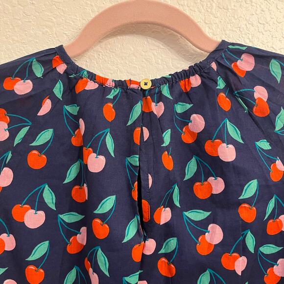 NWT Crewcuts Cherry Print Dress Girl’s 12 Navy Tiered Cotton Long Sleeve Cute - Picture 7 of 12